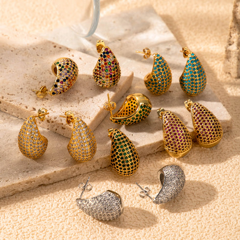 French style simple style water droplets inlay copper zircon ear studs