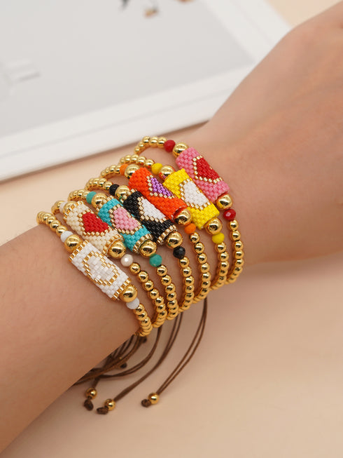 Bohemian heart shape seed bead copper bracelets in bulk