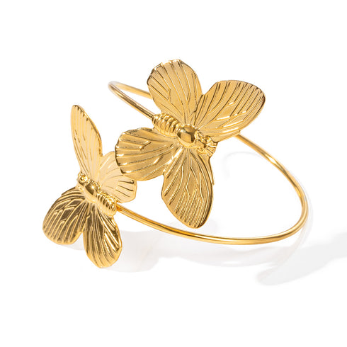 Butterfly stainless steel plating titanium steel 18k gold plated bangle