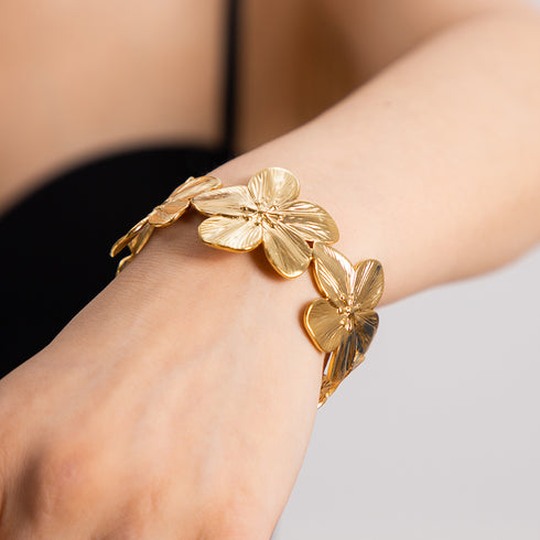 Lady geometric flower stainless steel plating 18k gold plated bangle