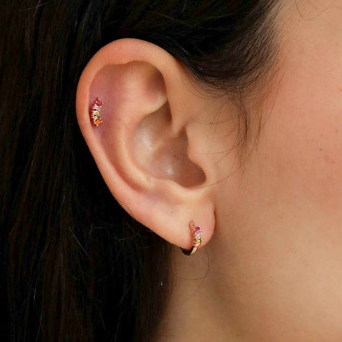 S925 silver needles inlaid colorful zircon geometric round earrings