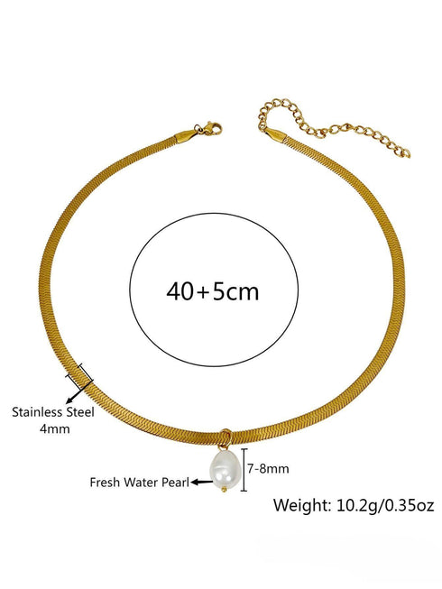 Stainless steel freshwater pearl plating 18k gold plated pendant necklace