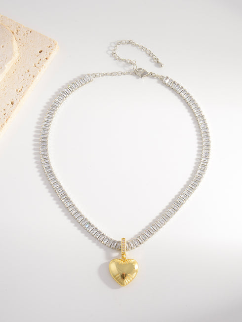 Heart shape rectangle copper 18k gold plated zircon pendant necklace in bulk