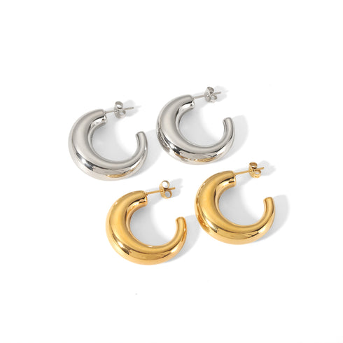 C shape polishing plating stainless steel 18k gold plated ear studs