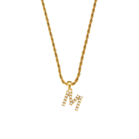 Initial inlay pearl stainless steel necklaces