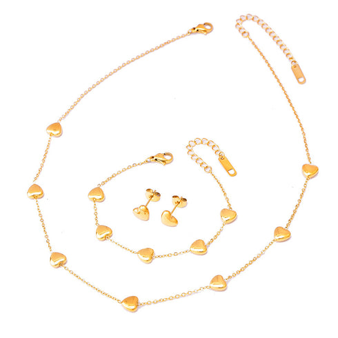 Sweet heart shape titanium steel plating bracelets earrings necklace