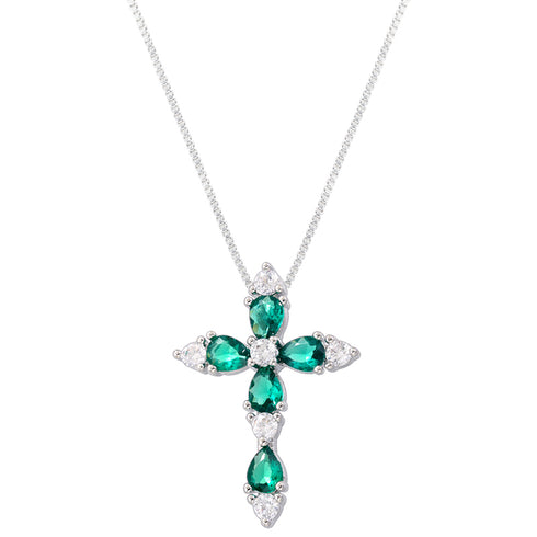Luxurious Cross Inlay Zircon Pendant Necklace