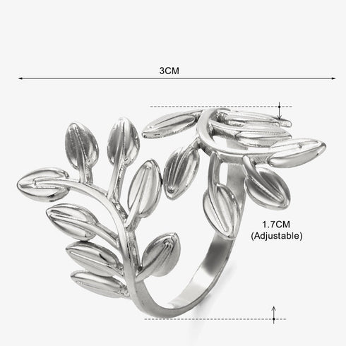 Leaves stainless steel plating 18k gold plated open rings