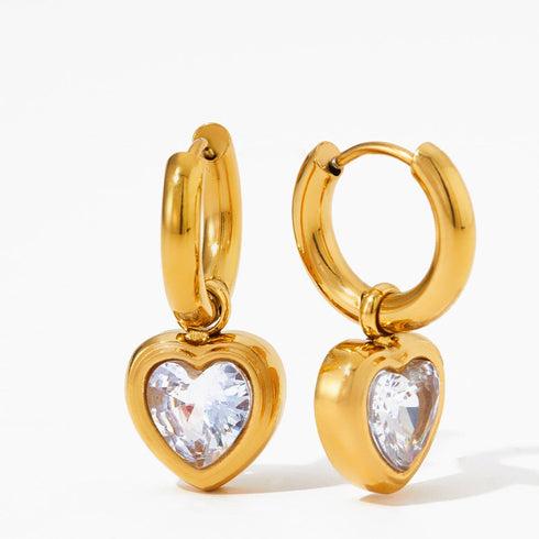 Heart shape stainless steel inlay zircon bracelets earrings necklace