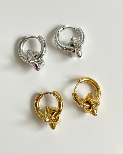 Cute classic style pentagram heart shape hoop earrings