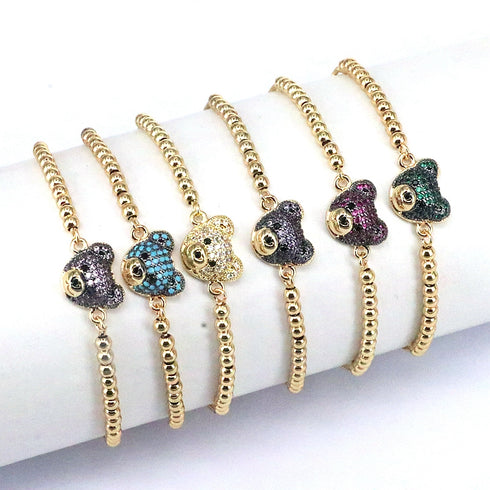 Streetwear bear copper 18k gold plated zircon bracelets in bulk