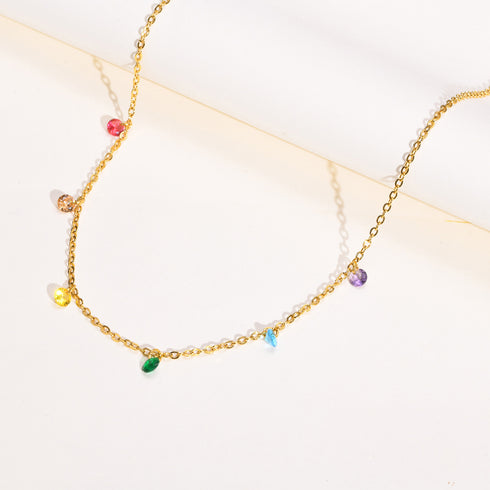 Colorful stainless steel plating inlay zircon necklace