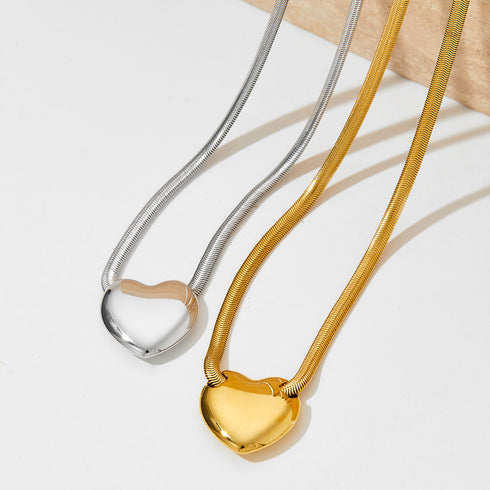 Heart shape stainless steel gold plated pendant necklace in bulk