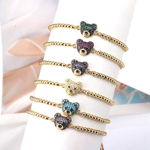 Streetwear bear copper 18k gold plated zircon bracelets in bulk