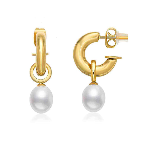 Stainless steel pearl 18k gold plated drop earrings