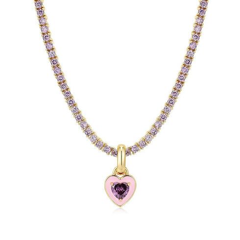 Geometric heart shape titanium steel inlay zircon pendant necklace