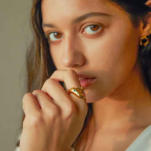 Water droplets stainless steel zircon 18k gold plated open rings