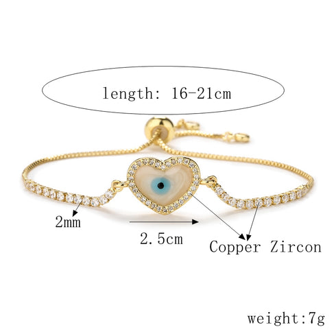 Devil's eye heart shape drawstring inlay zircon bracelets
