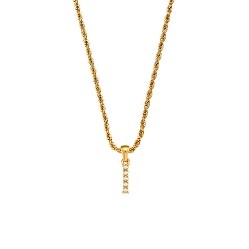 Initial inlay pearl stainless steel necklaces