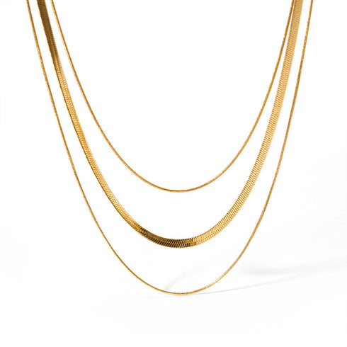 Solid color stainless steel plating 18k gold plated three layer necklace