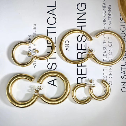 Shiny semicircle polishing plating titanium steel 18k gold plated ear studs