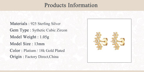Styles plating inlay sterling silver zircon 18k gold plated ear studs