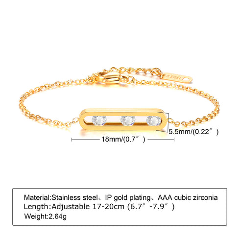 Elegant geometric stainless steel inlay zircon 18k gold plated bracelets