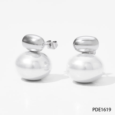Elegant simple style oval plating inlay stainless steel pearl ear studs