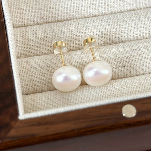 Elegant glam round inlay pearl pearl ear studs