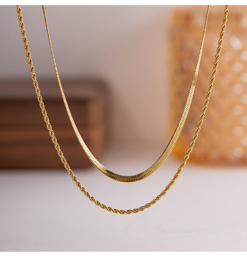 Doble solid color titanium steel plating gold plated layered necklaces