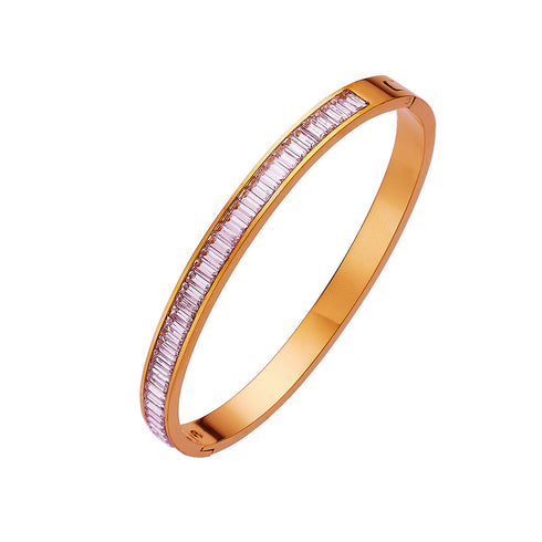 French style square titanium steel inlay zircon bangle