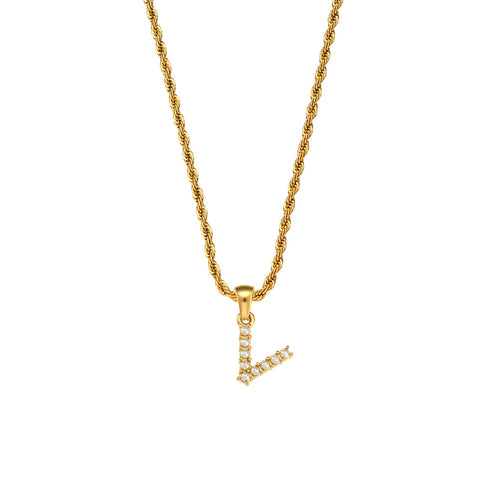 Initial inlay pearl stainless steel necklaces