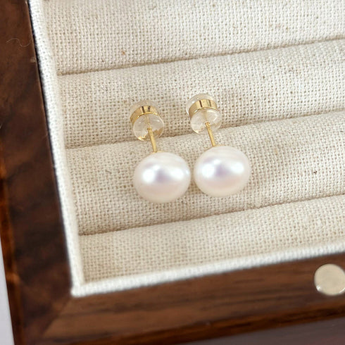 Elegant glam round inlay pearl pearl ear studs
