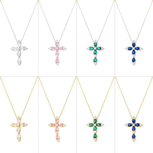 Luxurious Cross Inlay Zircon Pendant Necklace