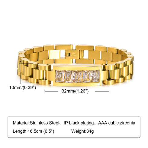 Solid color stainless steel plating inlay zircon 18k gold plated bracelets