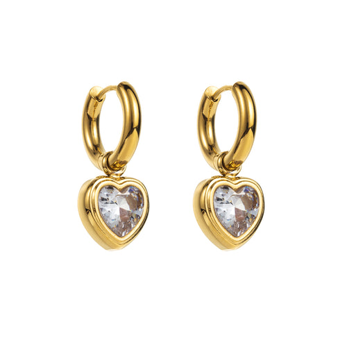 Inlay stainless steel zircon drop earrings