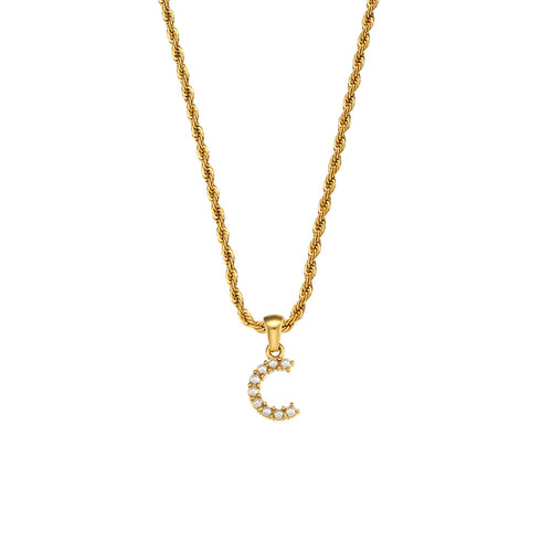 Initial inlay pearl stainless steel necklaces