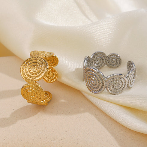 Spiral stainless steel plating 18k gold plated open rings