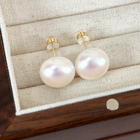 Elegant glam round inlay pearl pearl ear studs