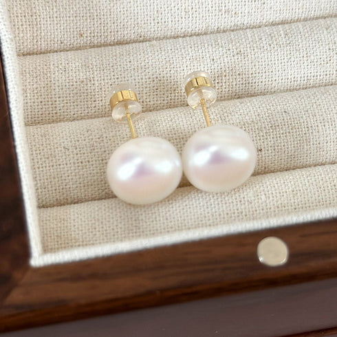 Elegant glam round inlay pearl pearl ear studs