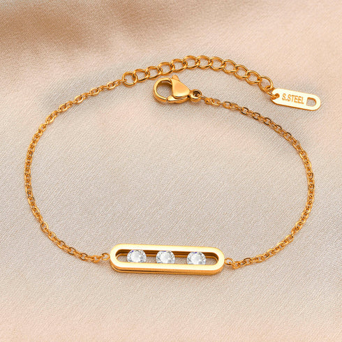 Elegant geometric stainless steel inlay zircon 18k gold plated bracelets