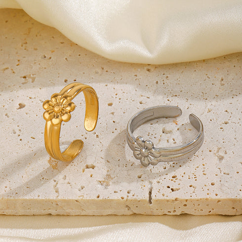 Flower stainless steel plating 18k gold plated open rings