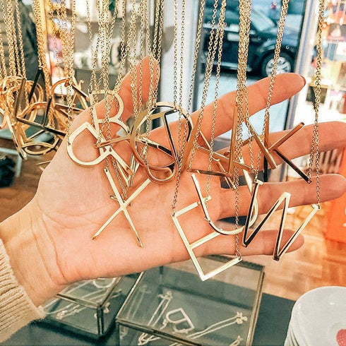 Initial stainless steel polishing plating hollow out 18k gold plated necklace