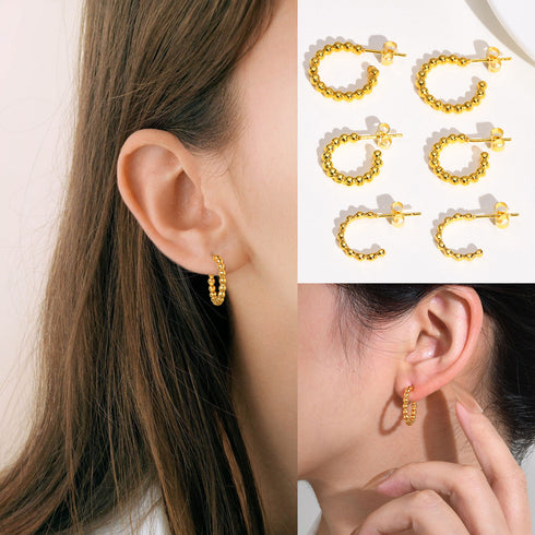 C shape plating stainless steel 18k gold plated ear studs
