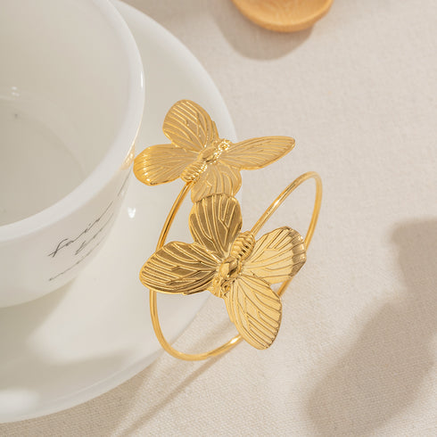 Butterfly stainless steel plating titanium steel 18k gold plated bangle