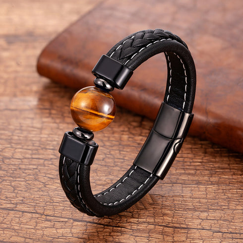 Round natural stone agate tiger eye round men's bangle