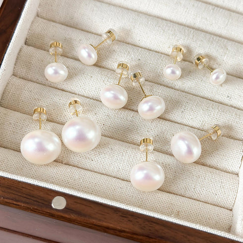 Elegant glam round inlay pearl pearl ear studs