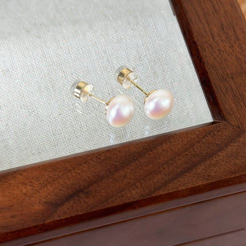 Elegant glam round inlay pearl pearl ear studs