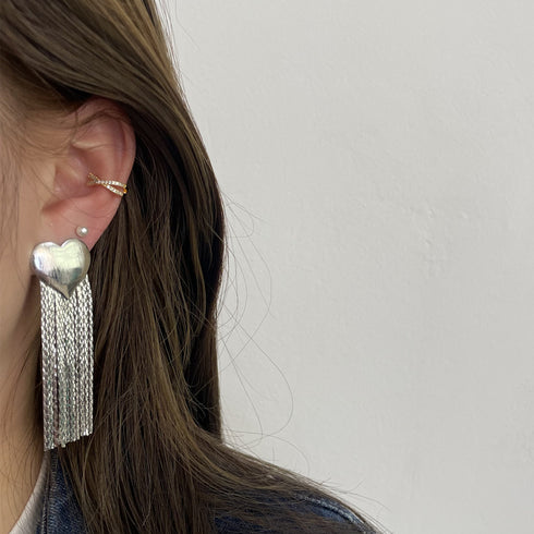 Tassel heart shape plating titanium steel 18k gold plated drop earrings