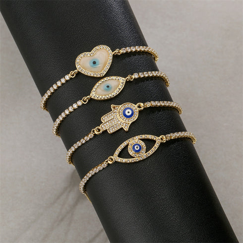 Devil's eye heart shape drawstring inlay zircon bracelets